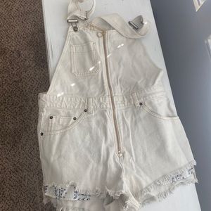 Free people off white short overalls